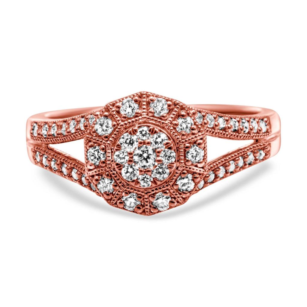 14K Rose Gold Plated .925 Sterling Silver 1/2 Cttw Pave Diamond Halo Cluster Split Shank Cocktail Ring (I-J Color, I1-I2 Clarity) Ring Size-8.0