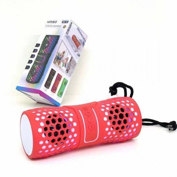 Wireless Bluetooth Speaker: 360 Sound Stereo Soundbar, TF/AUX/USB/FM, LED KIKMS-193 for Universal Cell Phone And Bluetooth Device - Red