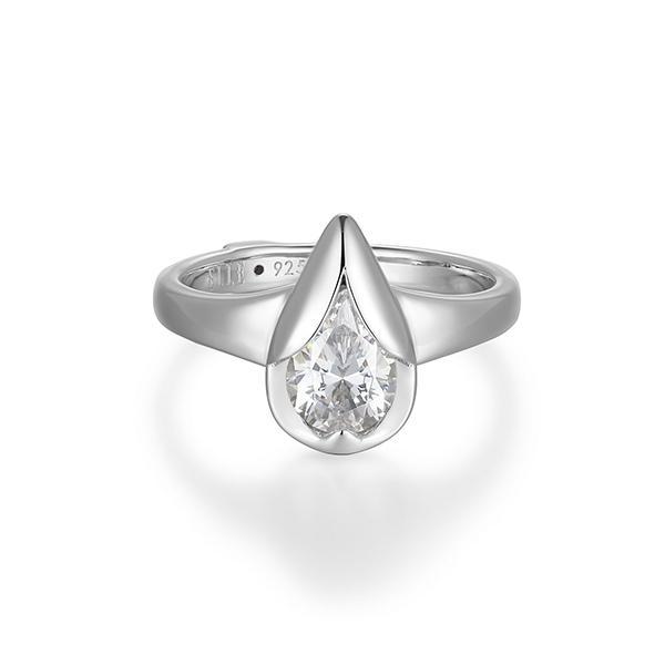 RR4LAKW00-W-7 Sterling Silver TULIP Cubic Zirconia Pear Shape RIng Size 7