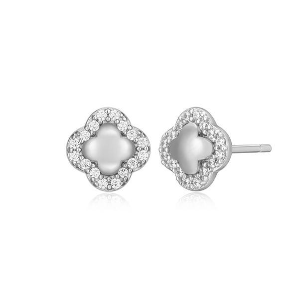 CJ Monte sterling silver lab-created diamond four leaf clover stud earrings