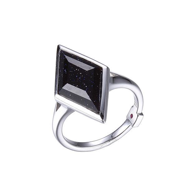 RR4LA86AC-W-8 Sterling Silver Diamond Shape Blue Gold Stone Ring Size 8