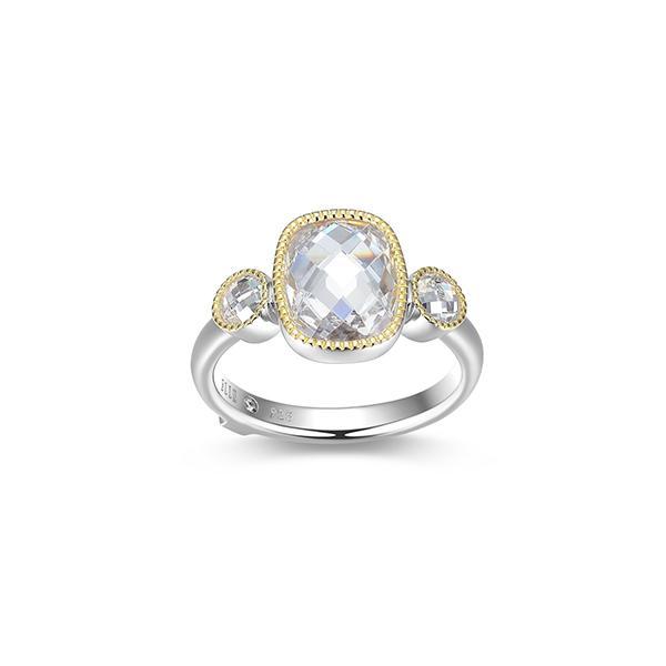 RR4LAJW97-2T-7 Sterling Silver ESSENCE Emerald Cushion Cut Three Stone Two Tone RIng Size 7