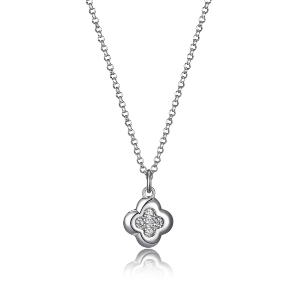 NR0LBDE0-W Scintillation Cubic Zirconia Clover Pendant Necklace