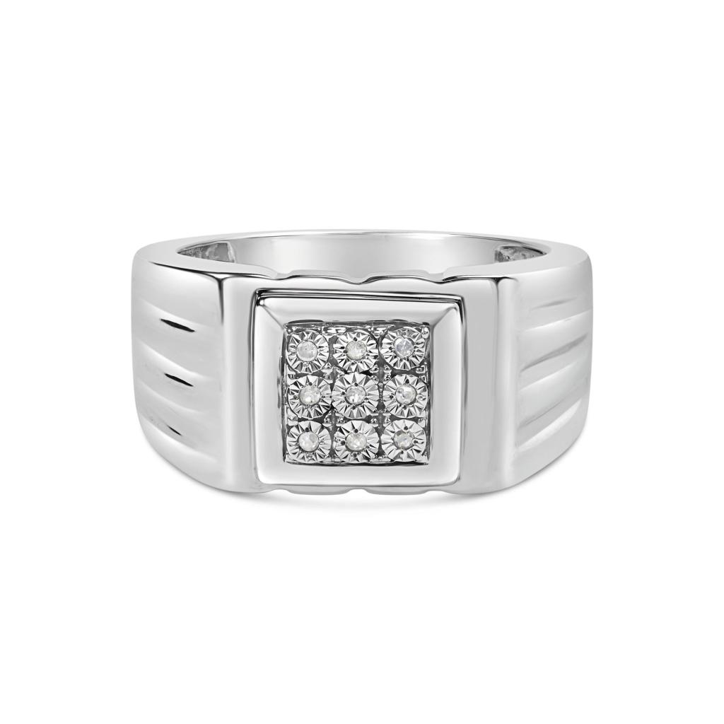 .925 Sterling Silver Diamond Accent Miracle-Set 9 Stone Ridged Band Gentlemen's Fashion Ring (I-J Color, I3 Clarity) - Size 10 Ring Size-10.0