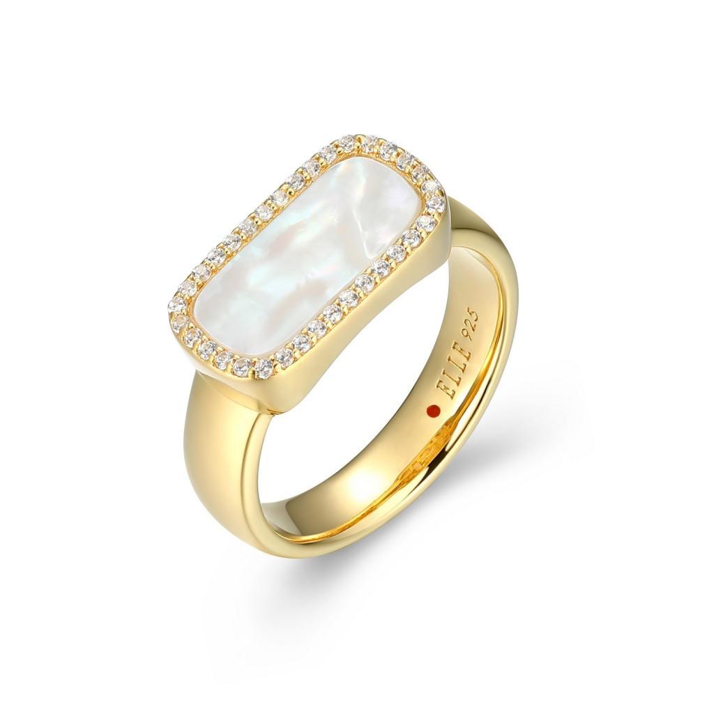 R34LAK4-Y-7 Allure White Mother of Pearl and Cubic Zirconia Halo Ring Size 7