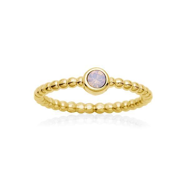 CJ Steelx Rose Opal Crystal Bead Ring - Gold - Size 6