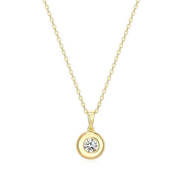 N33AXKZ00-Y-17 Sterling Silver Puffy Bezel 5mm Round Diamondlite Cubic Zirconia Pendant Necklace Size 17