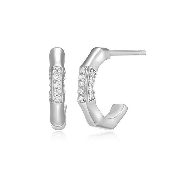 CJ Monte sterling silver lab-created diamond 12mm bamboo half hoop earrings