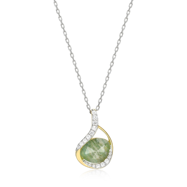 NR0LBX29-2T Treasure CZ Crystal and Amazonite Oval Two Tone Necklace