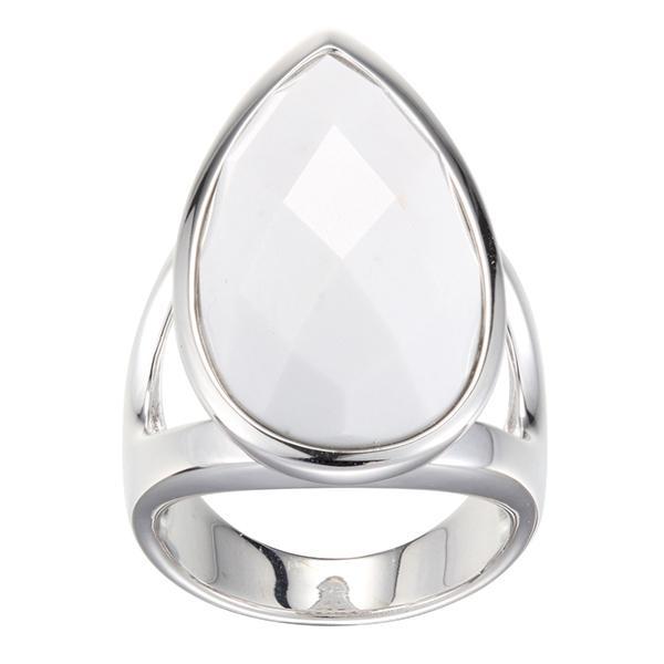 RR4L974AB-W-8 Sterling Silver White Agate Pear Shaped Ring Size 8
