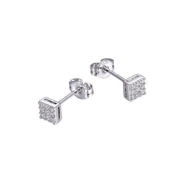 Diamondlite Cubic Zirconia Mini Micro-Pave Square Stud Earring - Silver