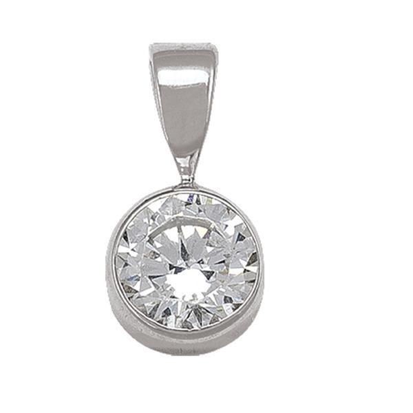 10K Silver Round Cubic Zirconia Pendant - 10KW