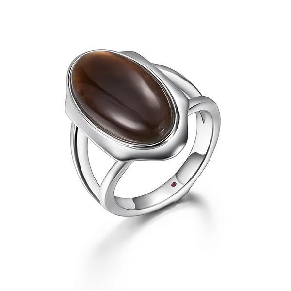 RR4LA7K97-W-6 Sterling Silver Genuine White Mother of Pearl and Smoky Quartz Doublet Ring Size 6