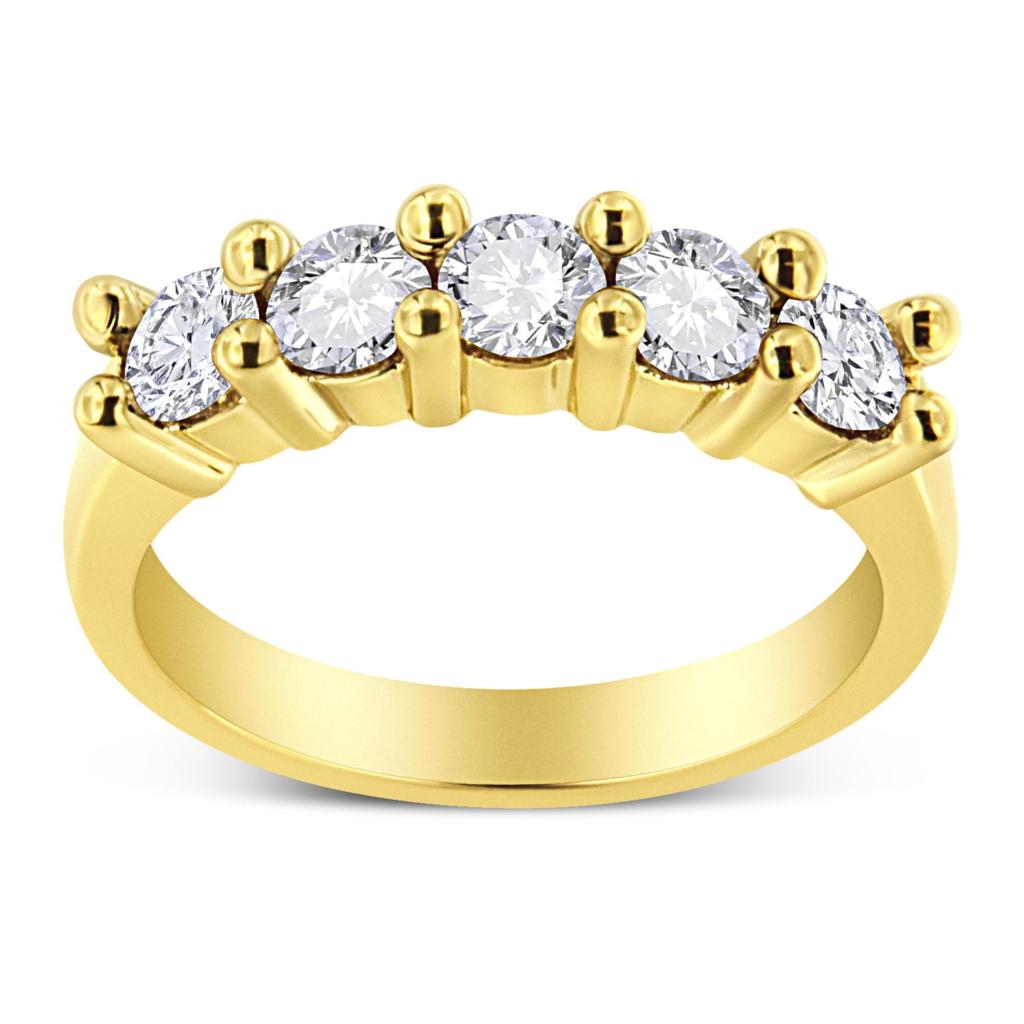14K Yellow Gold Plated .925 Sterling Silver 1.0 Cttw Shared Prong-set Round Diamond 5 Stone Band Ring (J-K Color, I1-I2 Clarity) Ring Size-8.0