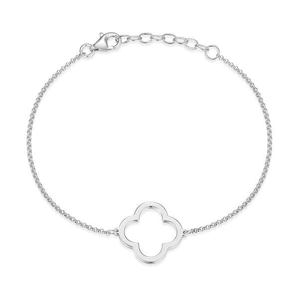 BR1ADSPA0-W-6.5 Sterling Silver Open Clover Rolo Bracelet Size 6.5