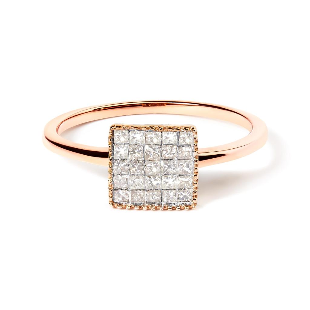 10K Rose Gold 1/3 Cttw Invisible Set Princess Cut Diamond Composite Square Shape Ring (H-I color, I1-I2 clarity) Ring Size-6.0