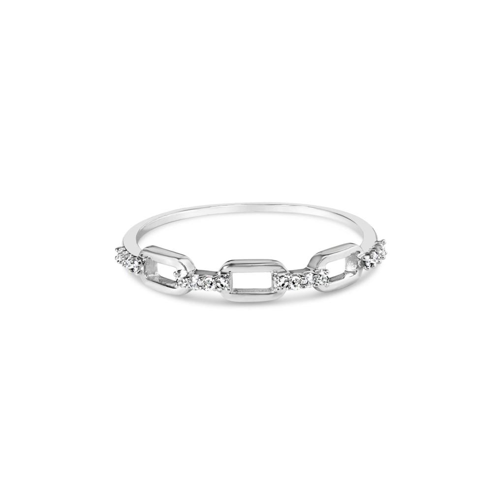 .925 Sterling Silver Diamond Accent Paperclip Band Ring (I-J Color, I2-I3 Clarity) Ring Size-9.0