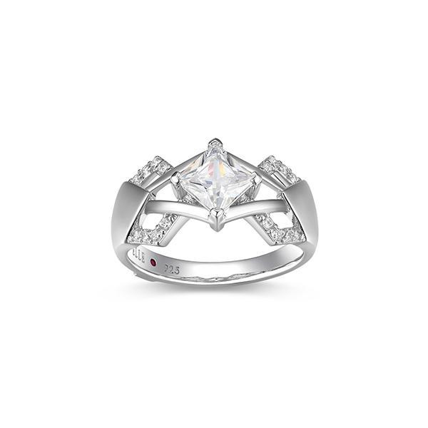 RR4LAJR00-W-7 Sterling Silver ART DECO 5mm Princess Cubic Zirconia Geometric Ring Size 7