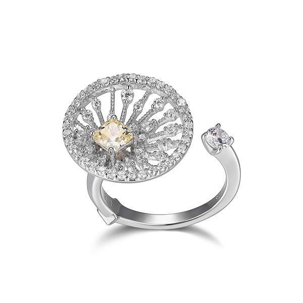 RR4LA9Y05-W-6 Sterling Silver STARBURST Clear and Yellow Cubic Zirconia Wide Ring Size 6