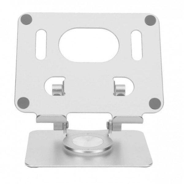 Aluminum Tablet Stand with 360deg Rotation - Adjustable, Foldable for Heavy Tablets Computer J18 for Universal Cell Phone And Bluetooth Device - Silver