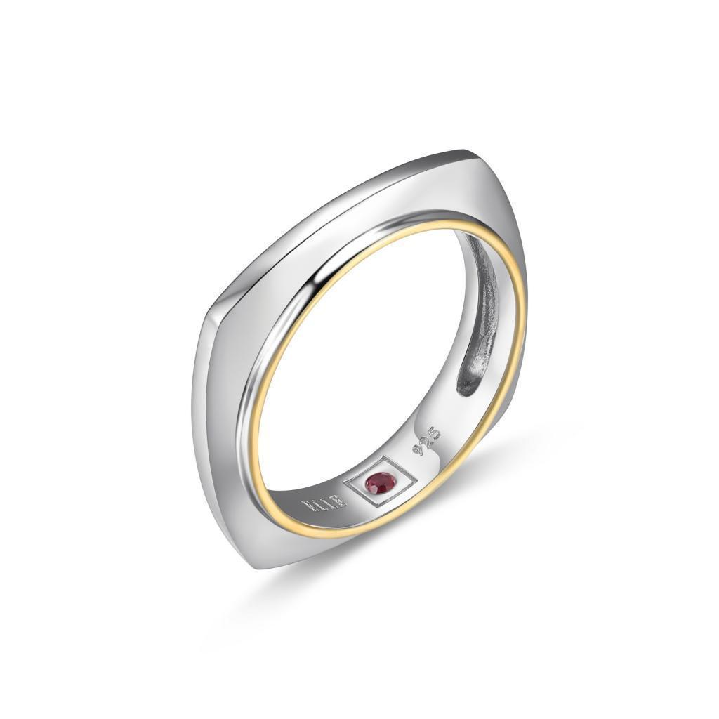 RR4LAD7-2T-8 "Aureole" Sterling Silver 2-Tone Square Ring - Silver and Gold