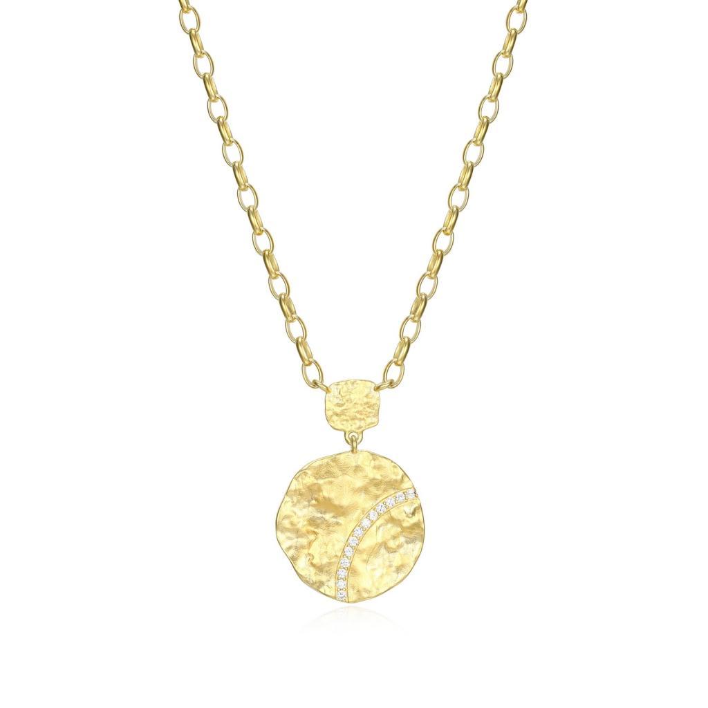 N30LBZU-Y Galaxy Texture Round Disc Cubic Zirconia Pendant Necklace