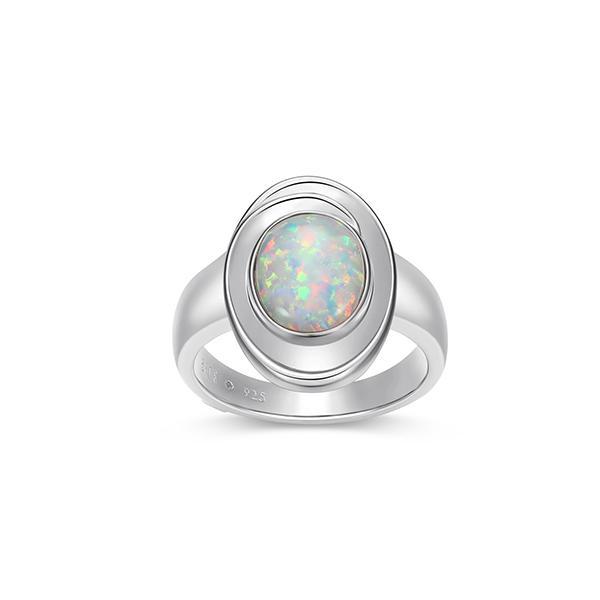 RR4LAJH39-W-6 Sterling Silver SWIRL Round Created Opal Ring Size 6