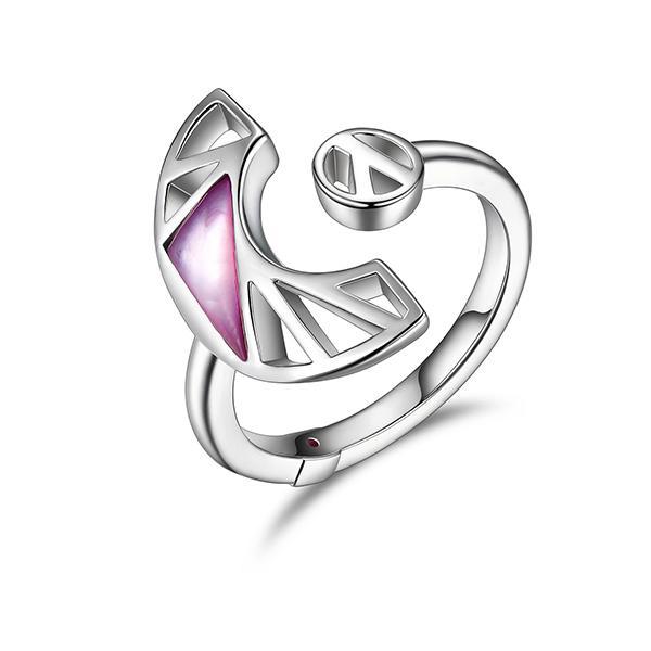 RR4LA7QBB-W-7 Sterling Silver Dyed Purple Mother of Pearl Open Crescent Ring Size 7