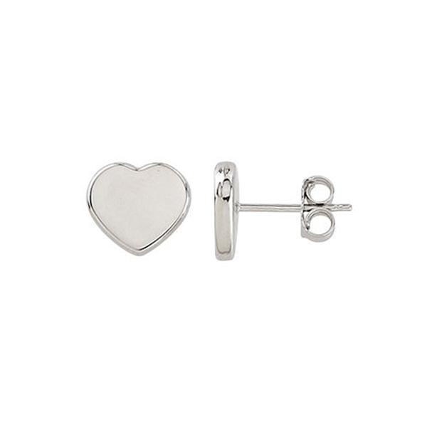 10K White Gold Heart Stud Earrings - Silver - 10KW