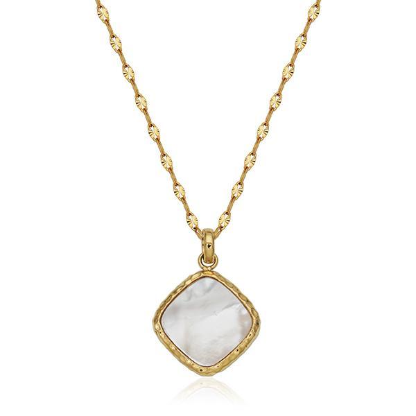 CJ STEELX White Shell Pearl Fancy Chain Necklace Size 16 - Gold