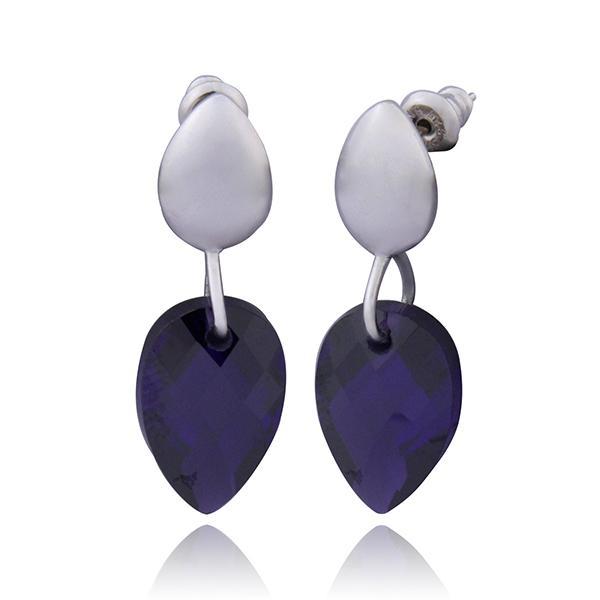 ER2LAA124-W Sterling Silver Purple Cubic Zirconia Drop Post Earrings