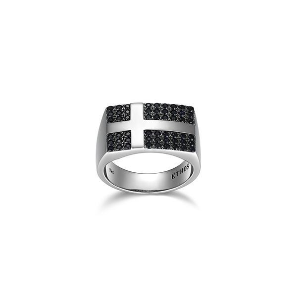 Sterling silver CJ Ethos BLACK ICE Rhodium Plated Gunmetal Sterling Silver and Black Sapphire Ring - Size 11