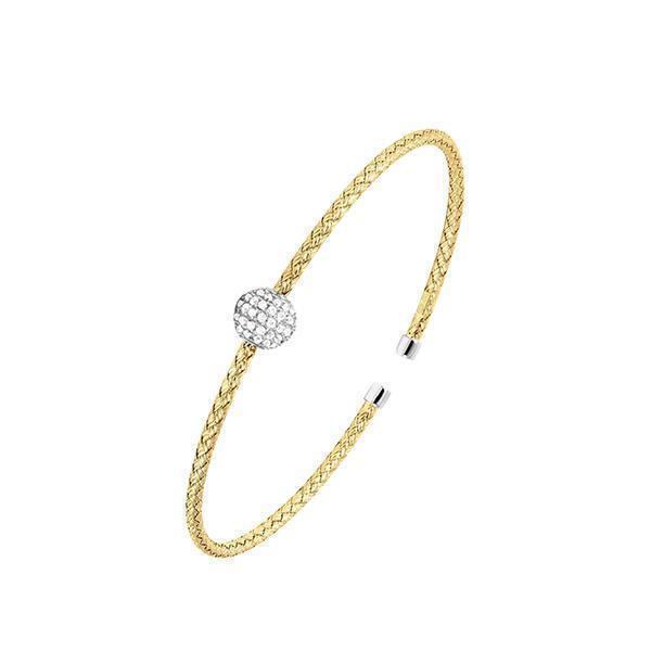 BCGS1Q04R-Y Sterling Silver "GAIL" 2mm Woven Diamondlite Bead Cuff Bracelet