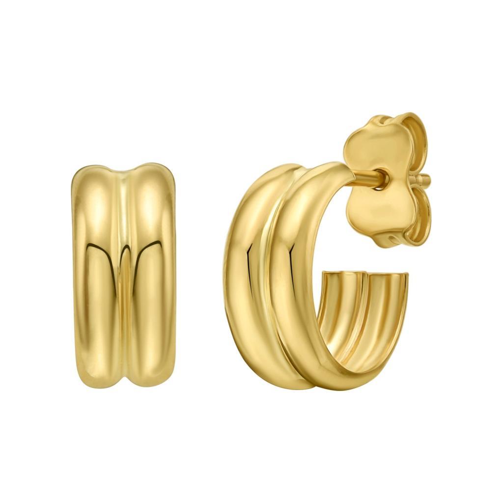 14K Yellow Gold Polished Double Row C Hoop Earrings