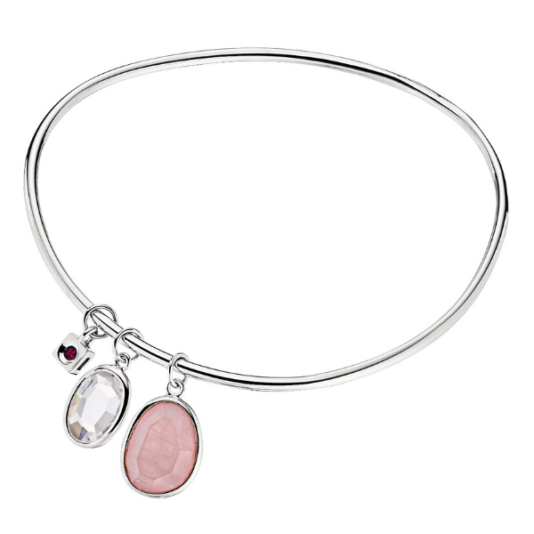 BR1LA3A3-W-8 Sugar Melon Quartz and Crystal Bangle Bracelet Size 8