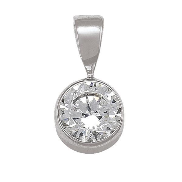 10K Silver Round Cubic Zirconia Pendant - 0.8gm - 10KW