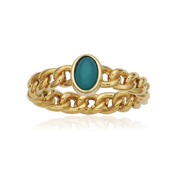 CJ STEELX Gold Ion Plating Genuine Aquamarine Curb Chain Ring Size 7 - Gold