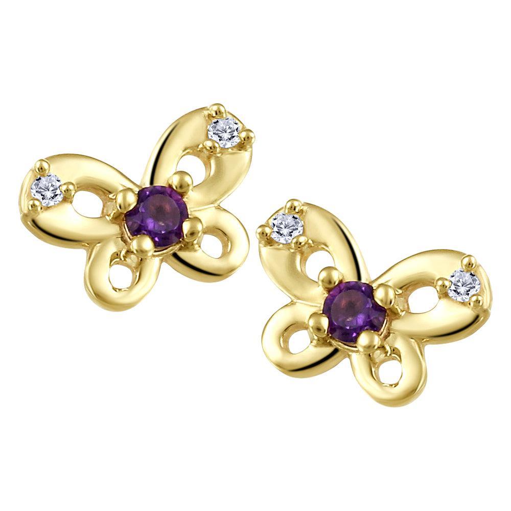 CJ Diamond 18k Gold Amethyst Butterfly Earrings  - Gold
