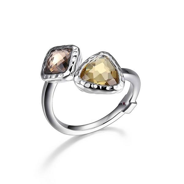 RR4LA7PEK-W-9 Sterling Silver Genuine Smoky Quartz and Honey Citrine Bypass Ring Size 9