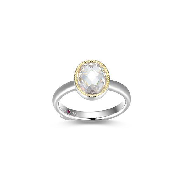 RR4LAJV97-W-9 Sterling Silver ESSENCE Checkboard Cut Oval Two Tone Ring Size 9