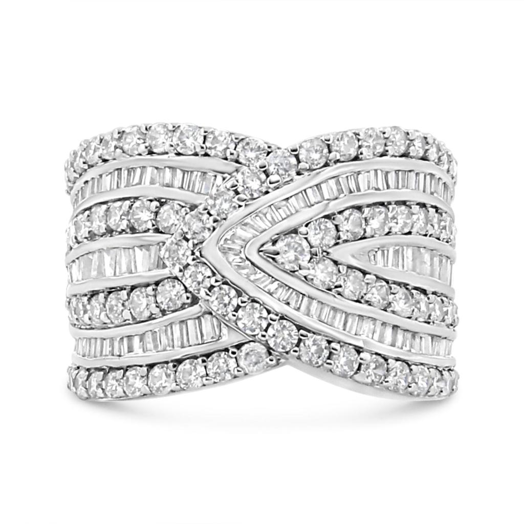 .925 Sterling Silver 2 3/8 Cttw Diamond Multi Row Overlay Band Ring ( J-K Color, I3 Clarity) Ring Size-7.0