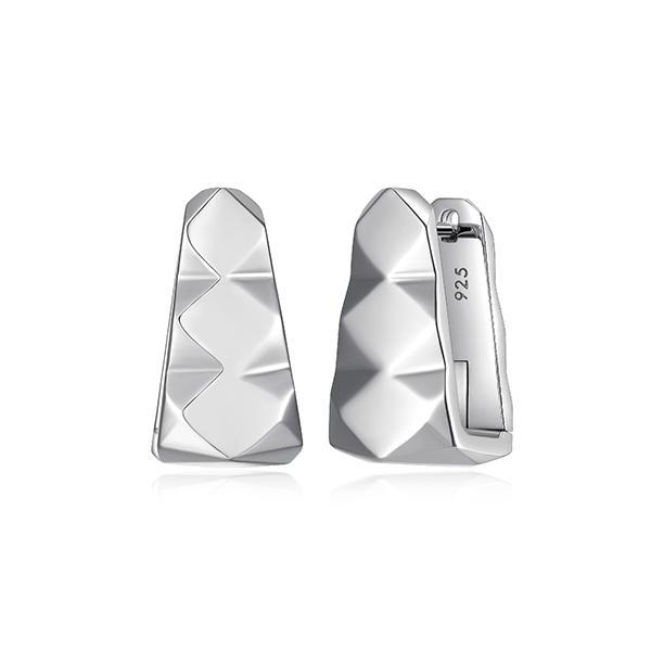 ER2LCS3A0-W Sterling Silver CAPTIVATE Dimensional Quilted Pattern Rectangular Hoop Earrings