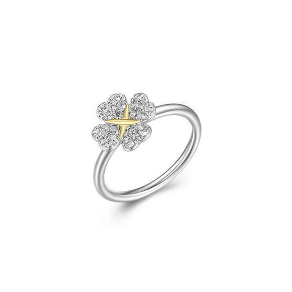 Diamondlite Cubic Zirconia Love and Kisses Clover Ring - Silver and Gold - Size 6