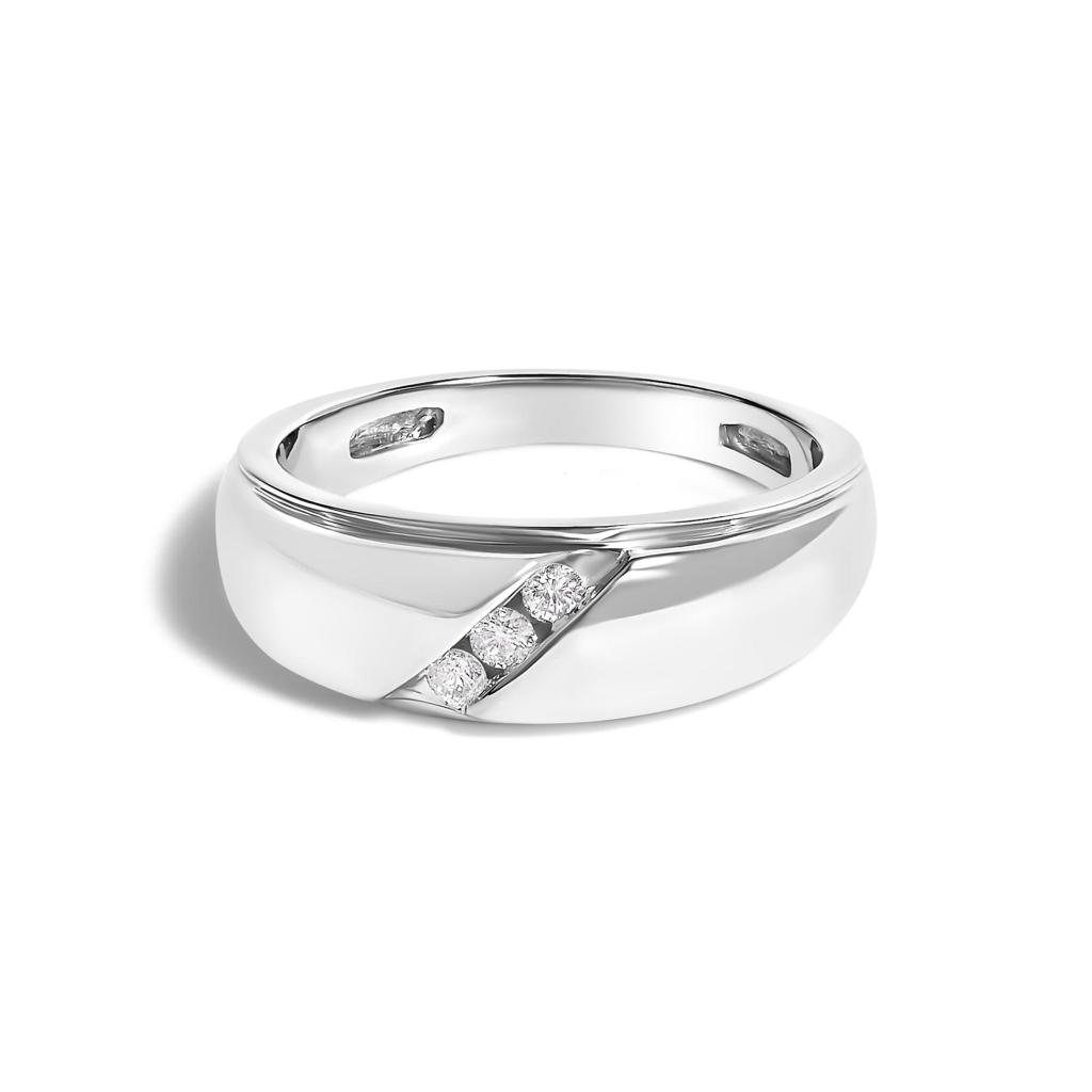 Men's .925 Sterling Silver 1/6 Cttw 3 Stone Diamond Band Ring (H-I Color, I1-I2 Clarity) Ring Size-10.0