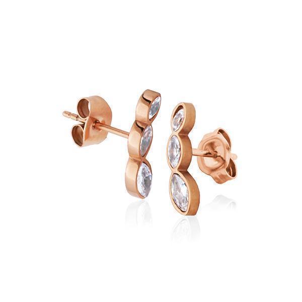 CJ Steelx Marquise Triple Crystal Stud Earrings - Rose Gold