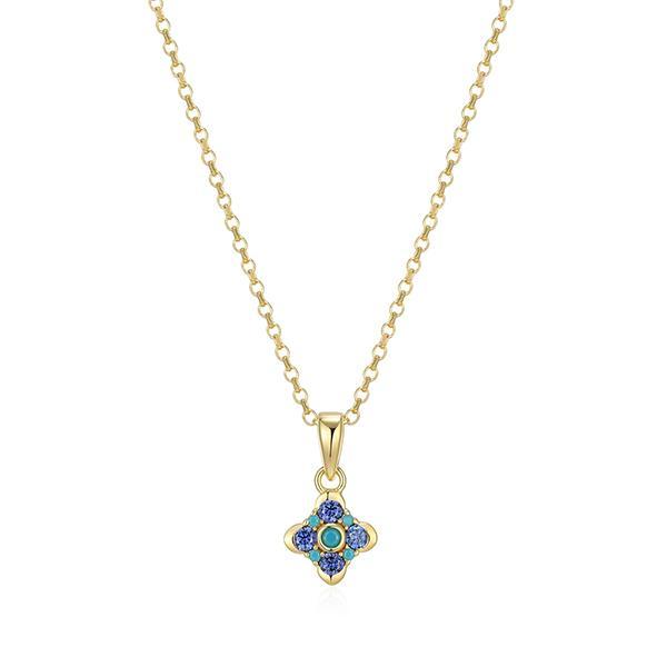 N33AX02CP-Y-18 Sterling Silver Tanzanite Cubic Zirconia and Turquoise Nano Adjustable Mini Flower Necklace Size 18