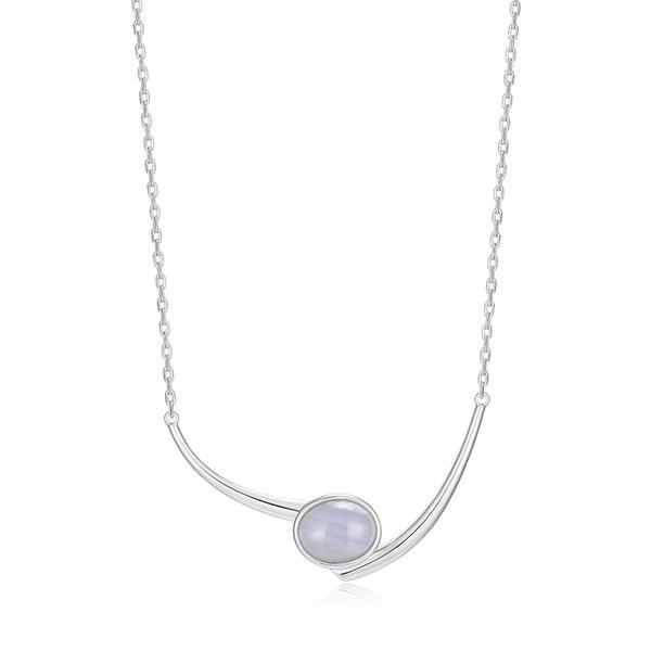 NR0LC0ZAB-W-17 Sterling Silver LUSTRE Cabochon Blue Lace Agate Necklace Size 17