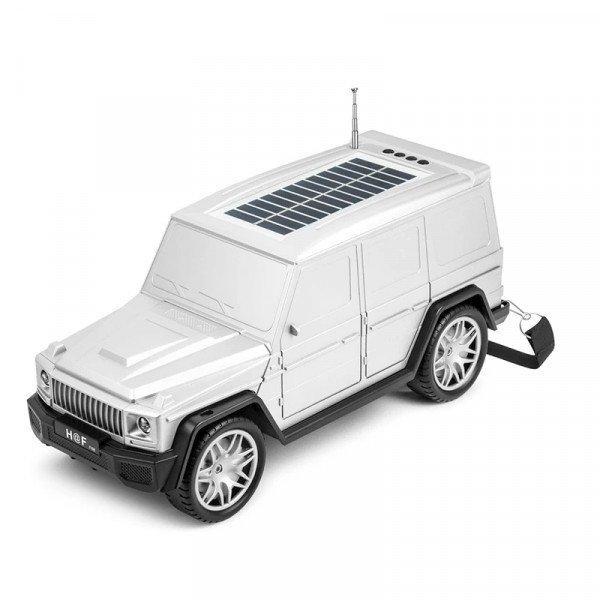 Luxury SUV Style Jeep Bluetooth Speaker - Solar Charging, Carry Strap, Multi-Input KIF88 for Universal Cell Phone And Bluetooth Device - Silver