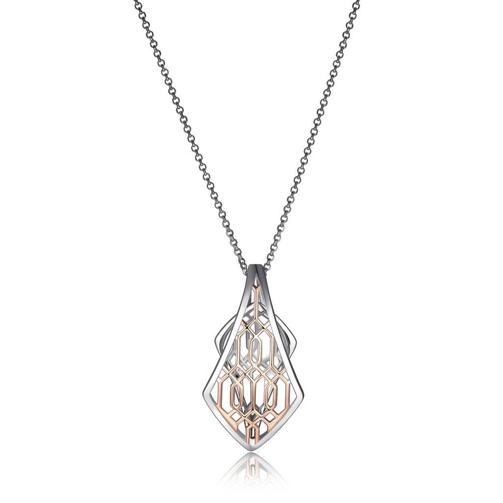 NR0LB93-2T Lattice Two Tone Layer Spear Necklace