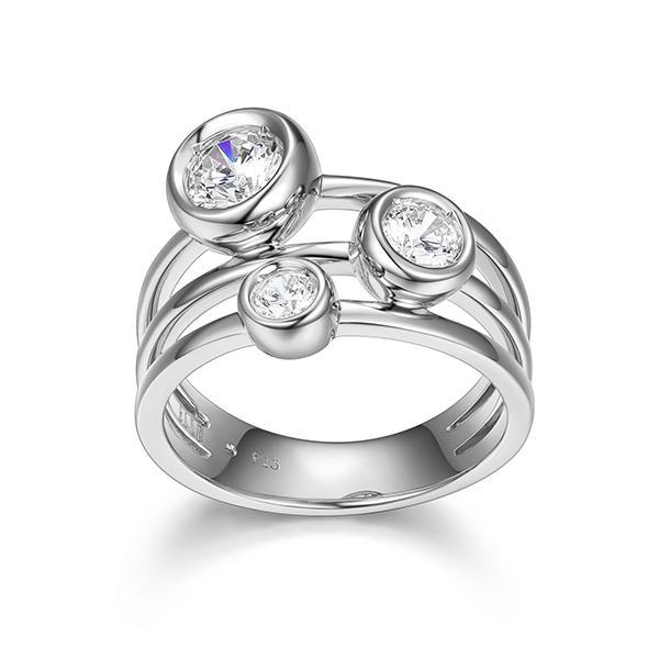 RR4LAC900-W-6 Sterling Silver BUBBLE Round Cubiz Zirconia Three Stone Ring Size 6
